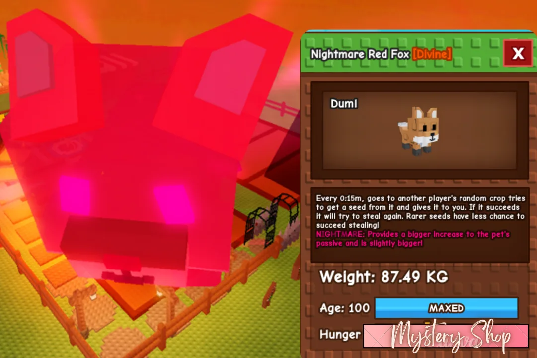 LIMITED Titanic Nightmare Redfox Age: 100 87.49 kg 15s cd Unli seed steal FREE 10SX Sheckles Non-Duped Fast and Clean!