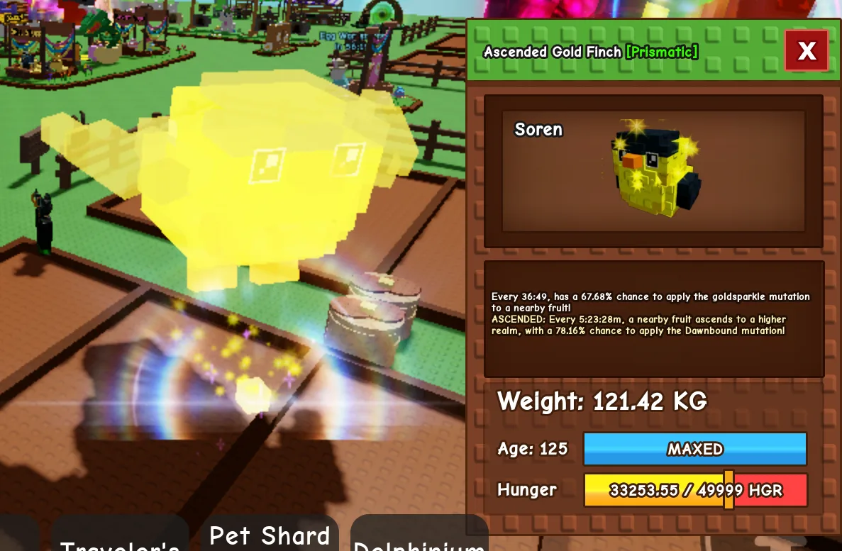 Colossal Titanic Huge Ascended Gold Finch 121kg+ Age 125 Ascended Mutation — Account account