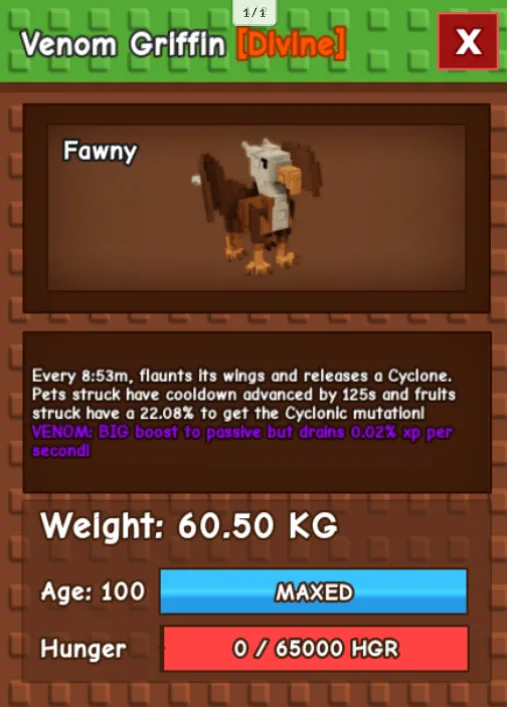 HUGE GRIFFIN NM / VENOM / EVER 60KG-61KG AGE 100