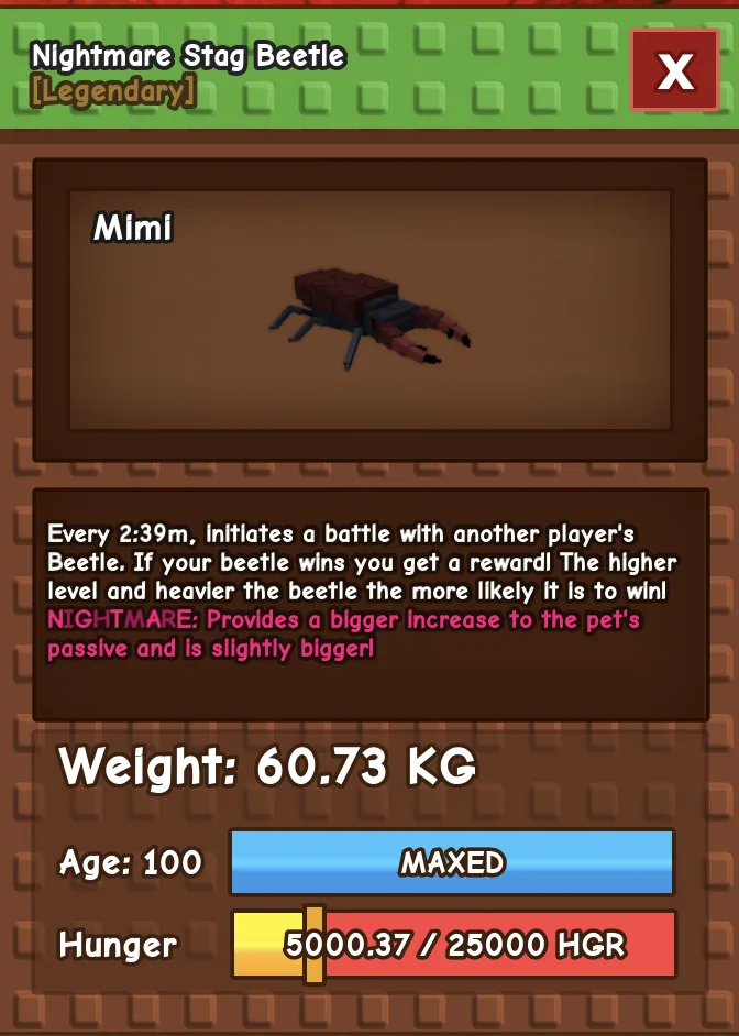 HUGE STAG BEETLE 60 KG ++ NIGHTMARE MAX LEVEL 100 RBL Grow A Garden