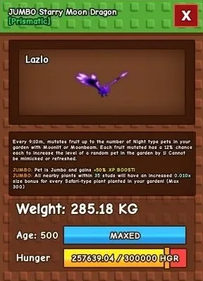 STARRY MOON DRAGON (280KG+ NEW PRISMATIC PET) INSTANT DELIVERY