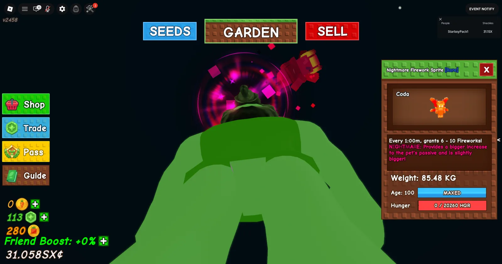 TITAN NIGHTMARE FIREWORK SPRITE ! 85.48 KG AGE 100 SUPER BIG!! (Actual Pic) Grow a Garden Fast Delivery! (FOR COLLECTORS)
