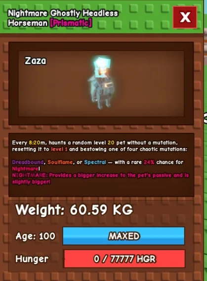 GHOSTLY HEADLES HORSEMAN NIGHTMARE 60KG+ GROW A GARDEN