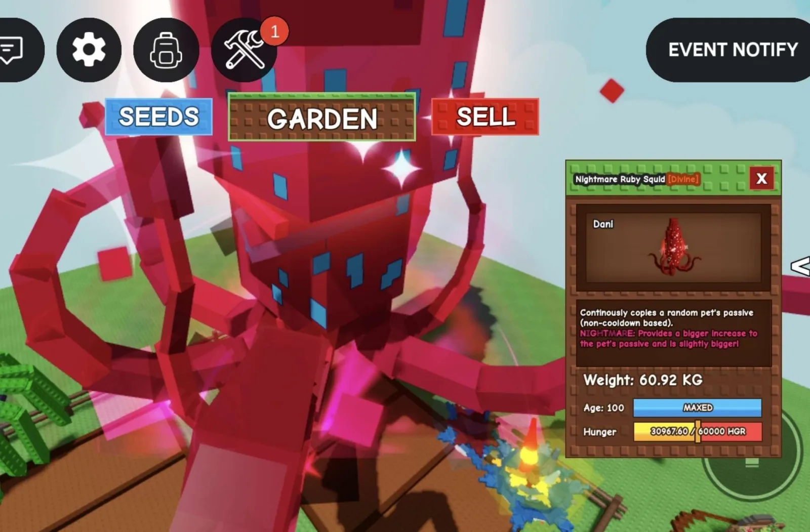 Huge NIGHTMARE Ruby Squid - 60.92 KG (Age 100) — Account account