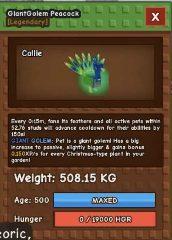 GiantGolem Colossal Titan Peacock 508.15KG Maxed Age 500 RARE Fast Delivery — Account account