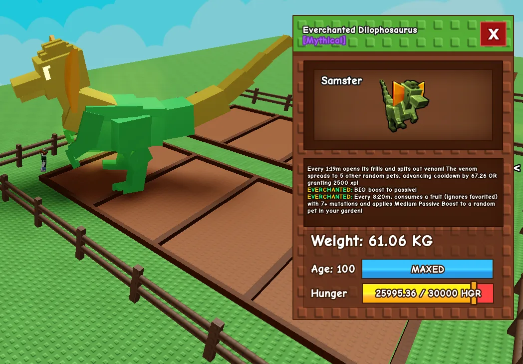 280 KG+ DILOPHOSAURUS EVERCHANTED MAX AGE LEVEL 500 DILOP DILO