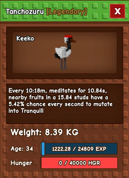 Tanchozuru LEGENDARY Age 34 8.39KG