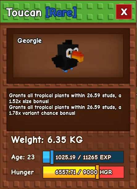 Toucan RARE Age 23 6.35KG