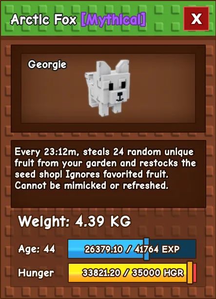 Arctic Fox MYTHICAL Age 44 4.39KG