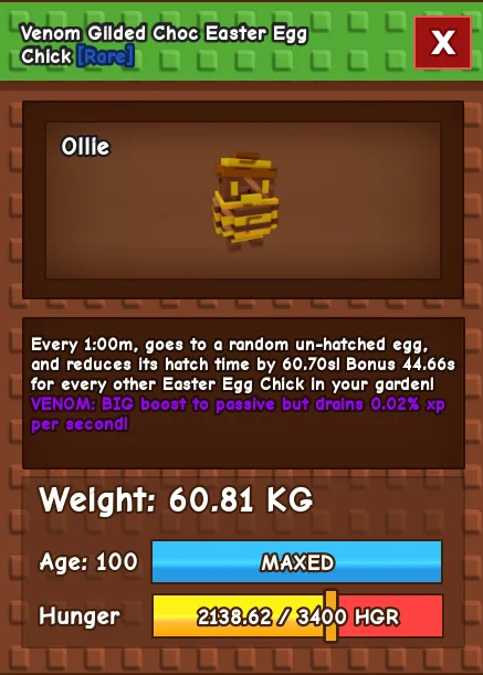 60kg+ Venom Gilded Choc Easter Egg Chick