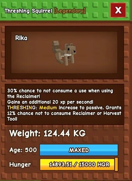 THRESHING Squirrel 124.44kg Max Passive 42 Chance Save Reclaimers Huge Godly Titanic - Rika (EP)