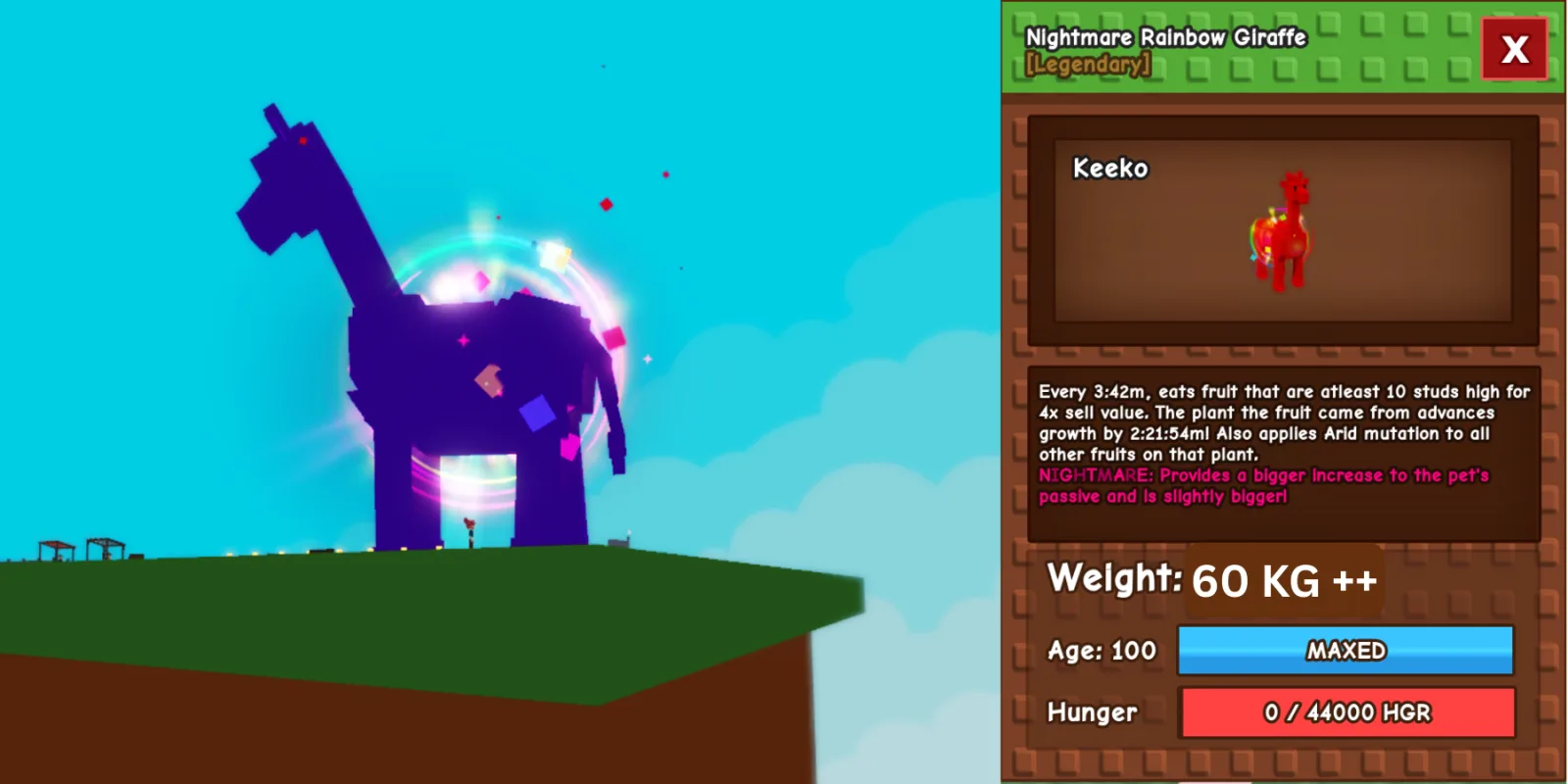HUGE RAINBOW HATCHED GIRAFFE 60 KG ++ NIGHTMARE MAX LEVEL 100 RBL Grow A Garden