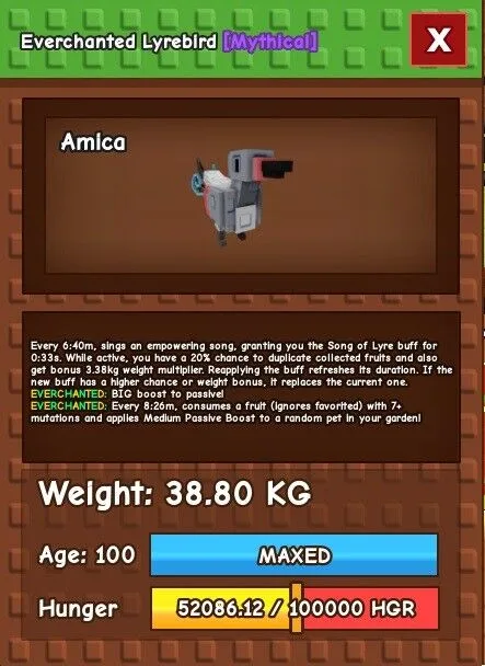 Everchanted Lyrebird 38.80kg Event Exclusive Pet Huge - Amica (EP) — Account account