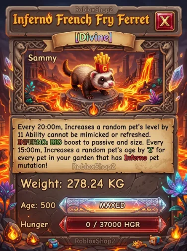 278.24KG INFERNO GIGANTIC FRENCH FRIES FERRET I MAX 500 AGE l READY TO USE - 20MINS MAX CD - NO TOY LIMITED STOCK — Account account