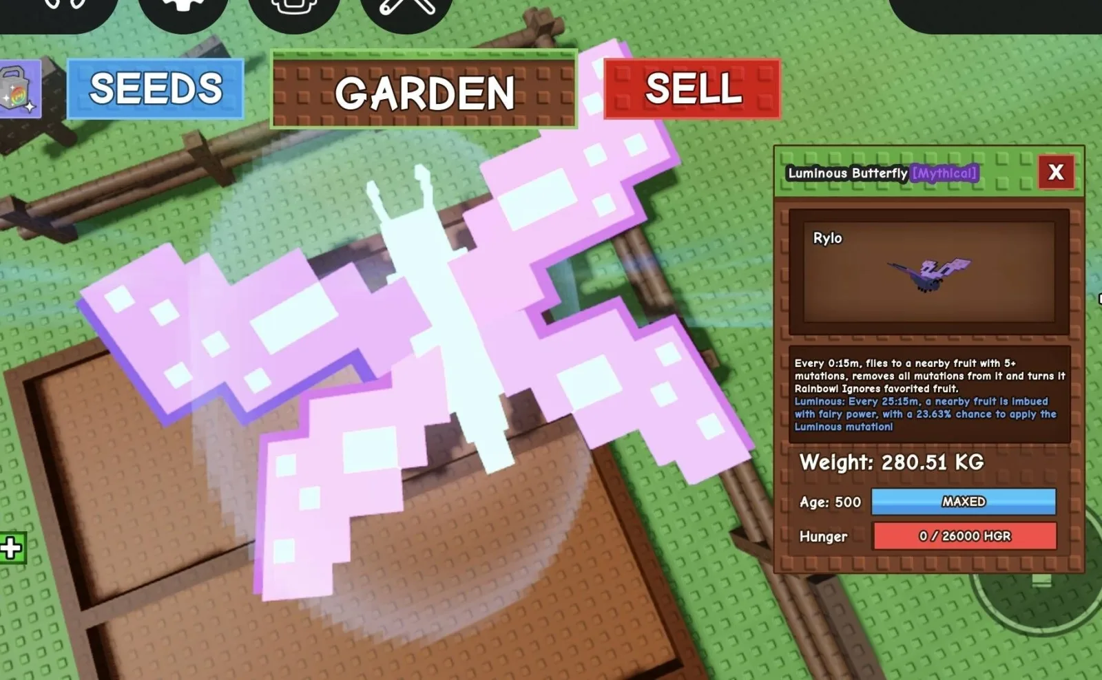 Huge LUMINOUS Butterfly - 280.51 KG (Age 500) 15s Cooldown