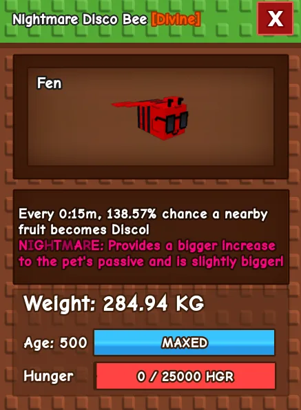 Nightmare Disco Bee 280 KG Age 500 15s cd 100 + chance for disco mutation instant delivery titanic disco bee 280kg huge disco bee 280 kg