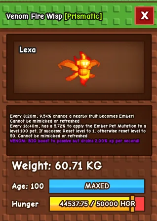 Venom Fire Wisp (New Pet Summer Event 2026) 60kg+