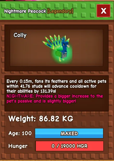Titanic Nightmare Peacock Age 100 86.82 Kg CD 15 s Limited Huge Peacock Inst — Account account