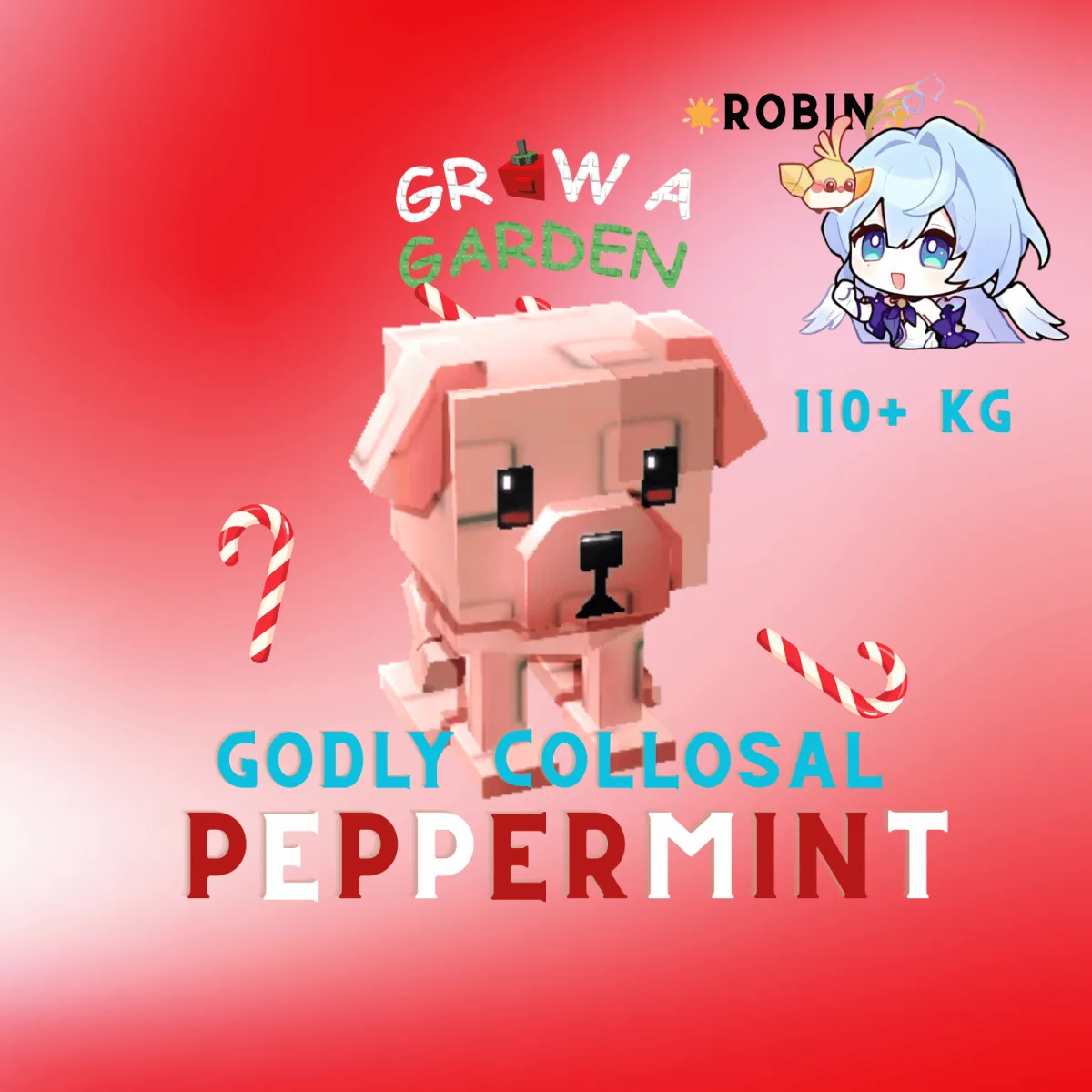 Peppermint Godly Collosal Bone Dog - 110 + KG - 5s CD - Super Rare Mutation Pet - Grow a Garden — Account account