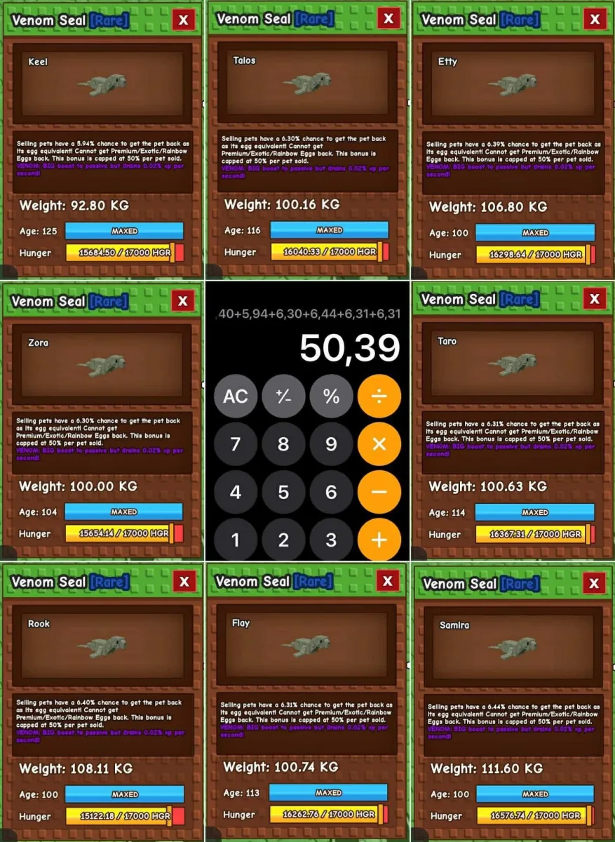 READY 8 Pcs Seal Max Passive ( 50 ) Grow A Garden