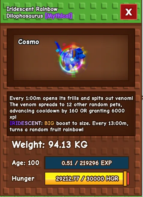 GODLY RBH Dilophosaurus 94kg Age 100 (Only 1 In ELDORADO) EXTREME FLEX