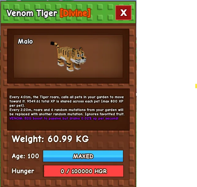 60KG VENOM TIGER HUGE — Account account