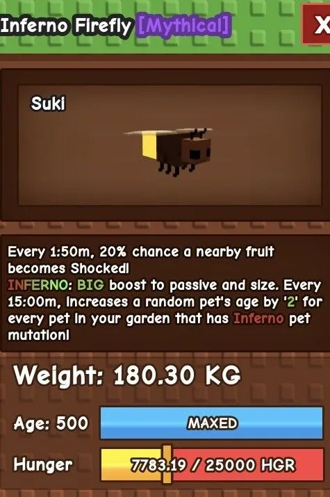 Inferno firefly 180.30kg Age 500 Suki (L) Shocked mutation