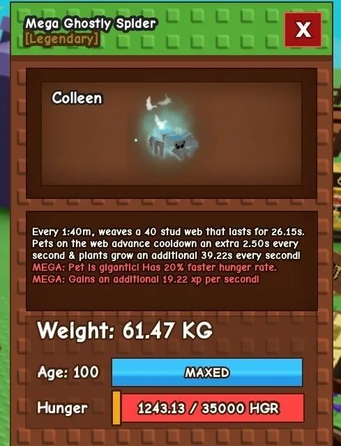 READY HUGE GHOSTLY SPIDER 60/61 KG (PREMIUM EGGS) Grow A Garden