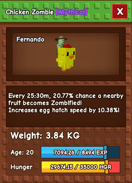 Chicken Zombie MYTHICAL Age 20 3.84KG