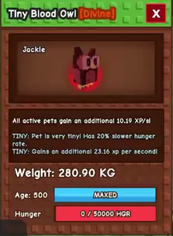 280kg+ Tiny Blood Owl// super small on his weight but strong as hell// strongest small blood owl ever exist