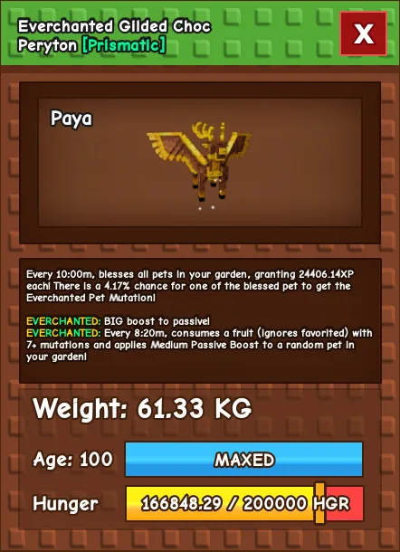 Everchanted Gilded Choc Peryton 61.0 KG + Max Age Max Passive