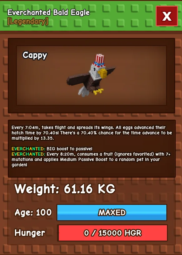 HUGE Everchanted Bald Eagle 61.16KG Age 100 l Cheapest l Grow A Garden l Check Description — Account account