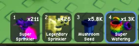 Combo 4 sprinklers 10x Super Sprinkler,10x Super Watering,10x Legendary Sprinkler, 10x Mushroom Seed — Account account