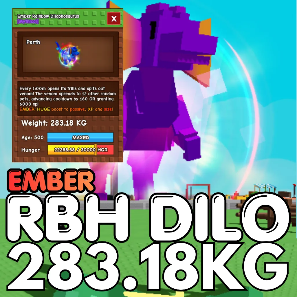 EMBER Huge Rainbow Hatched Dilophosaurus 283.18KG RBH Dilo Age 500 INSTANT DELIVERY