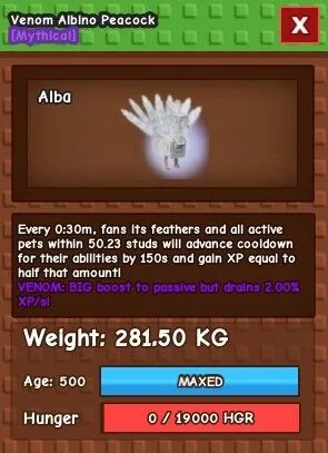 Venom Colossal Albino Peacock 281kg - Grow A Garden
