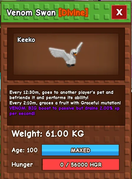 60-61 KG VENOM SWAN RARE HUGE TITAN — Account account