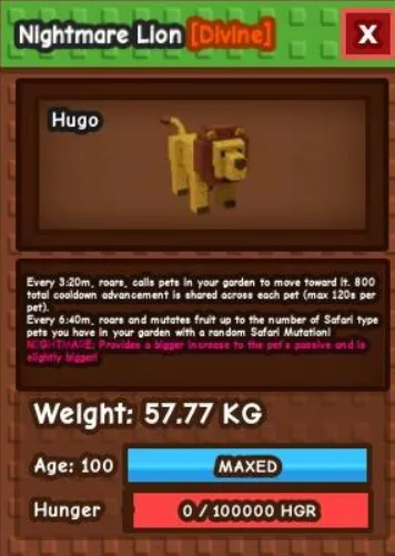 NIGHTMARE LION 61KG FAST DELIVERY