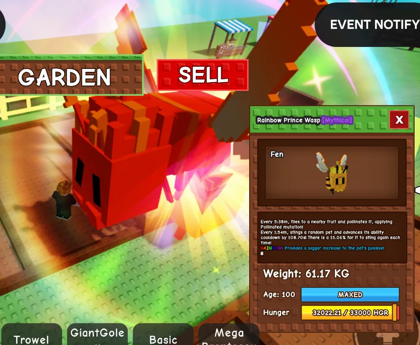 Titanic Huge Prince Wasp 60kg+ Rainbow Mutation — Account account
