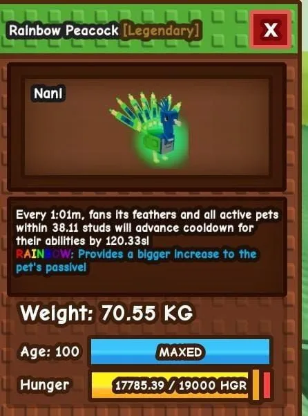 Huge Rainbow Peacock 70kg+ Power Rare Collectible Instant Delivery — Account account