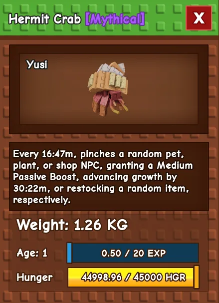 Hermit Crab MYTHICAL Age 1 1.26KG