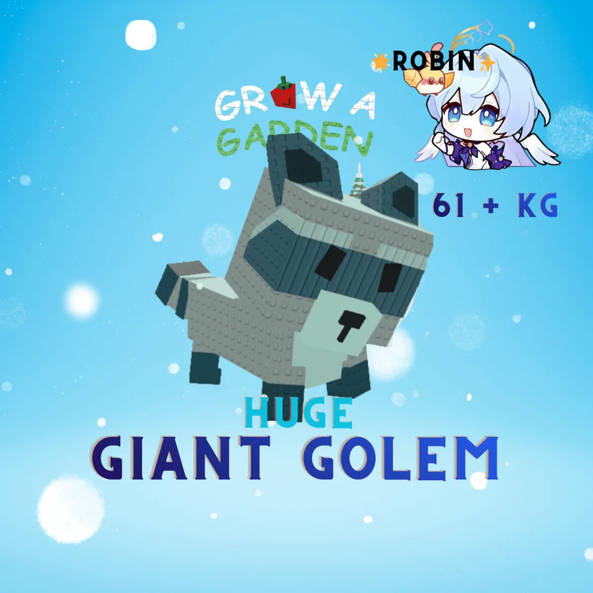 Giant Golem Huge Raccoon 61+ KG - Max Age 100 - New Legendary Super Rare Cool Mutation - GiantGolem- Grow a Garden — Account account