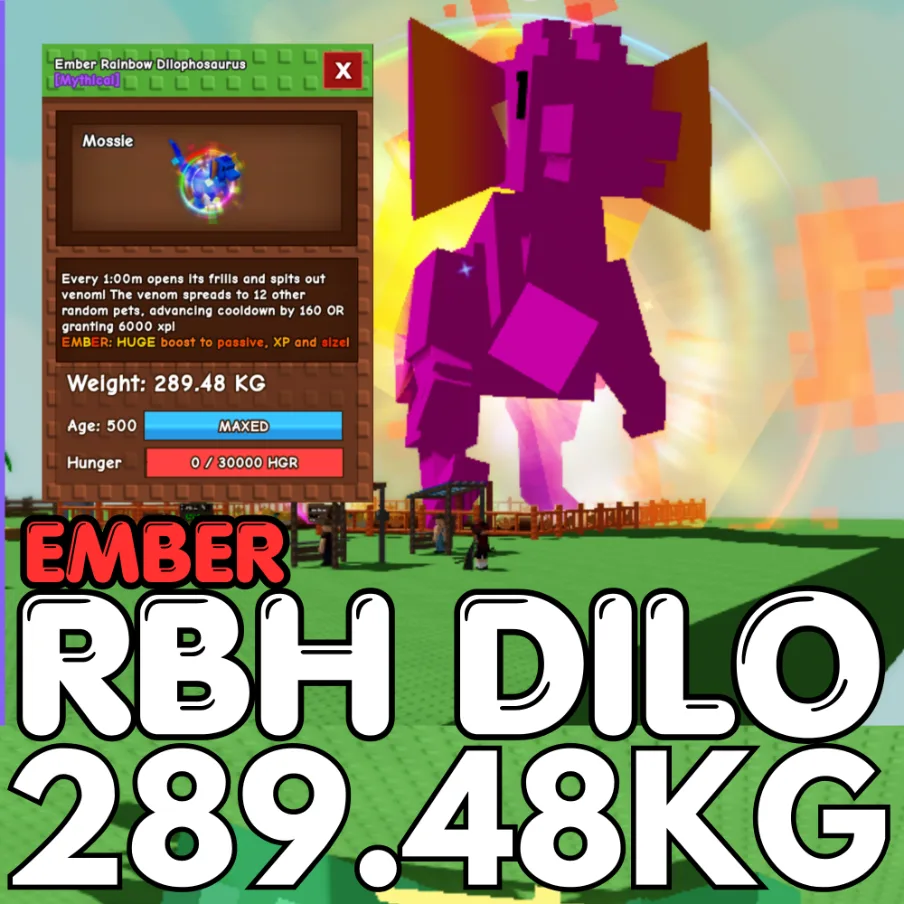 EMBER Huge Rainbow Hatched Dilophosaurus 289.48KG RBH Dilo Age 500 INSTANT DELIVERY