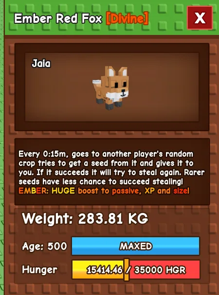Ember Red Fox 280 KG Age 500 instant delivery titanic red fox 280kg huge red fox 280KG redfox ember mutation ember fox
