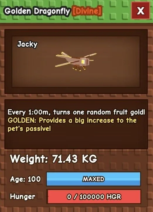 Golden Titanic Dragonfly 71Kg 1 Min CD Huge - GROW A GARDEN — Account account
