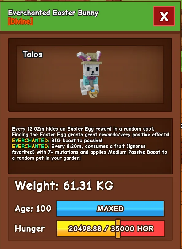 HUGE Everchanted Easter Bunny 61.31KG Age 100 l 0.5 Pet l Cheapest l Grow A Garden l Check Description
