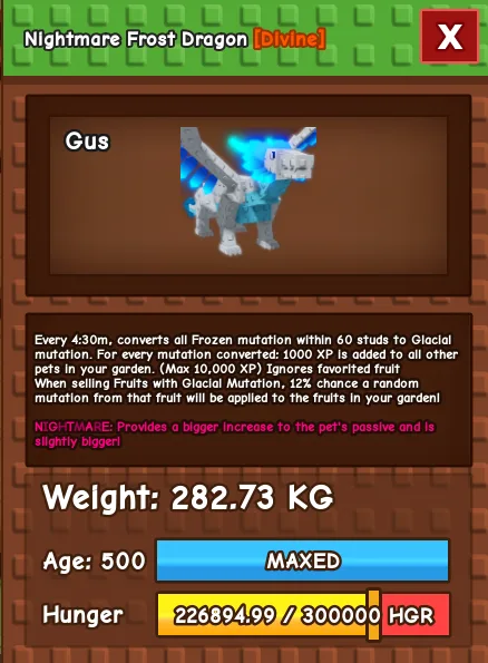 Nightmare Frost Dragon 280 KG Age 500 instant delivery titanic frost dragon huge frost dragon 280kg nightmare mutation pet