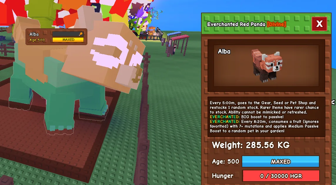 280KG+ Everchanted Red Panda Divine // super handsome // Age 500 MAXED // Shop Restock + Passive Boost