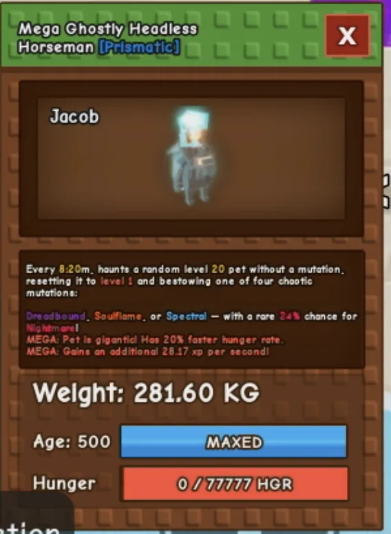 MEGA Huge Ghostly Headless Horseman 281.60KG Maxed Age 500 Fast delivery GHH