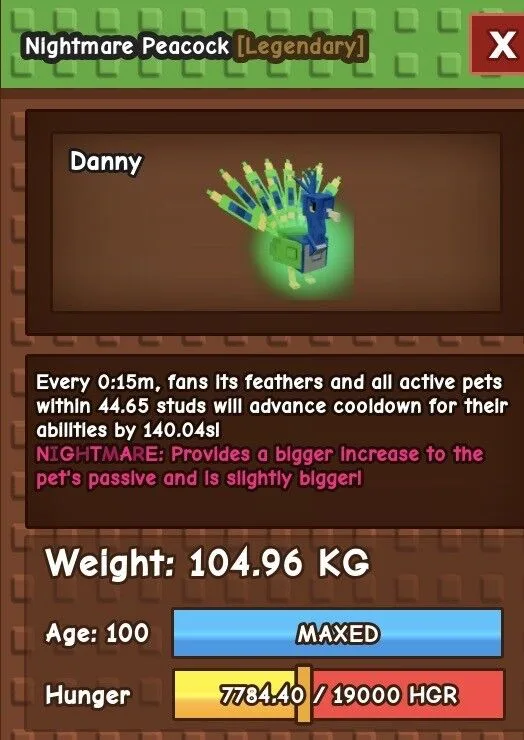Nightmare Peacock 111 KG Legendary Lv.100 (Maxed) Venom INSTANT DELIVERY — Account account