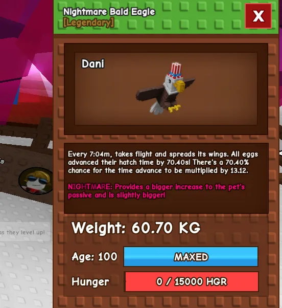 Huge Nightmare Bald Eagle 60.70kg